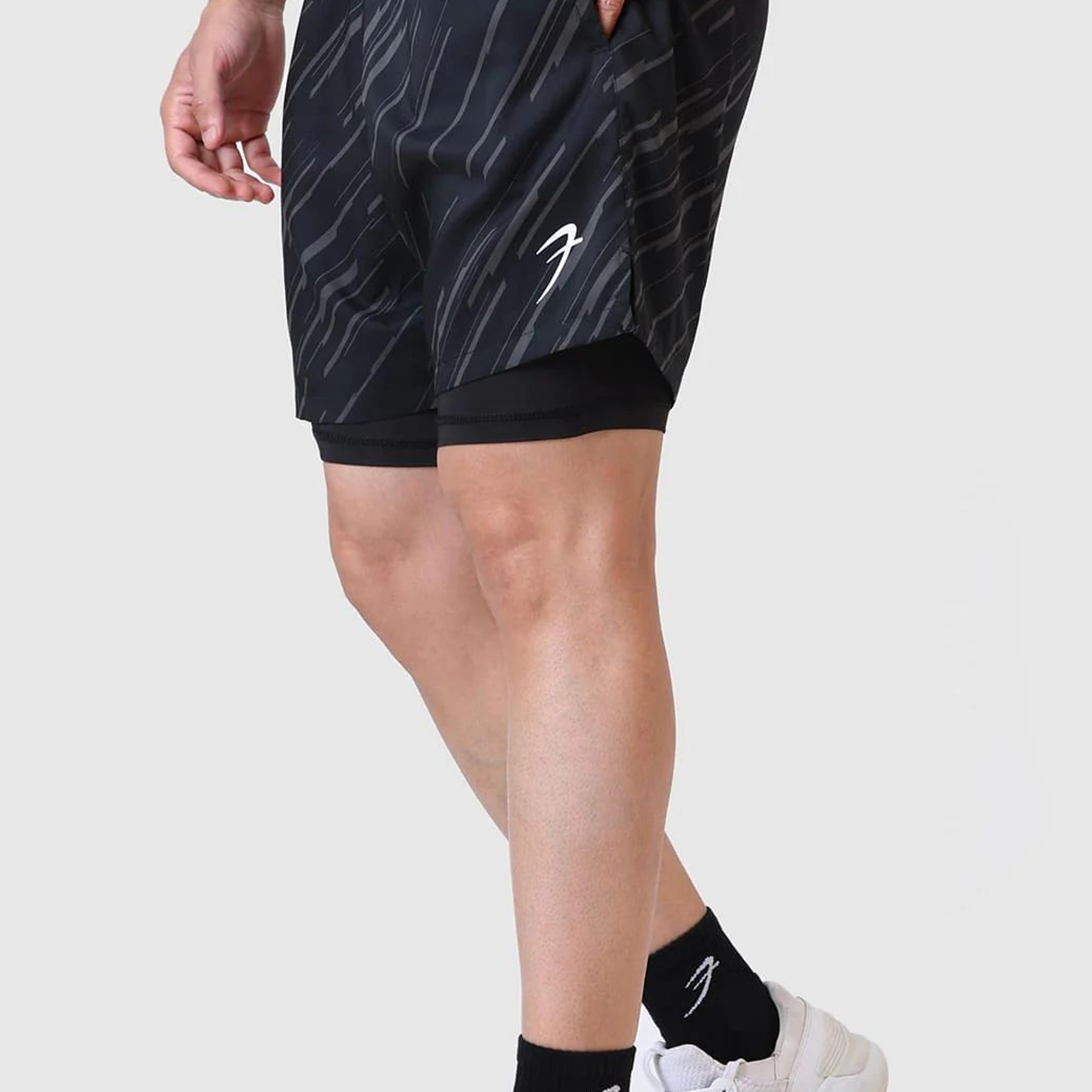 2 in 1 Printed Compression Shorts Black