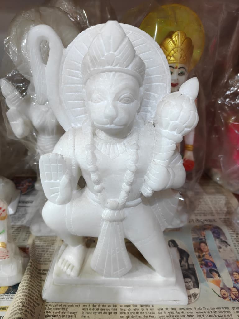 White Statue of a Hindu Deity | Marble | Gold Accents | Decorative