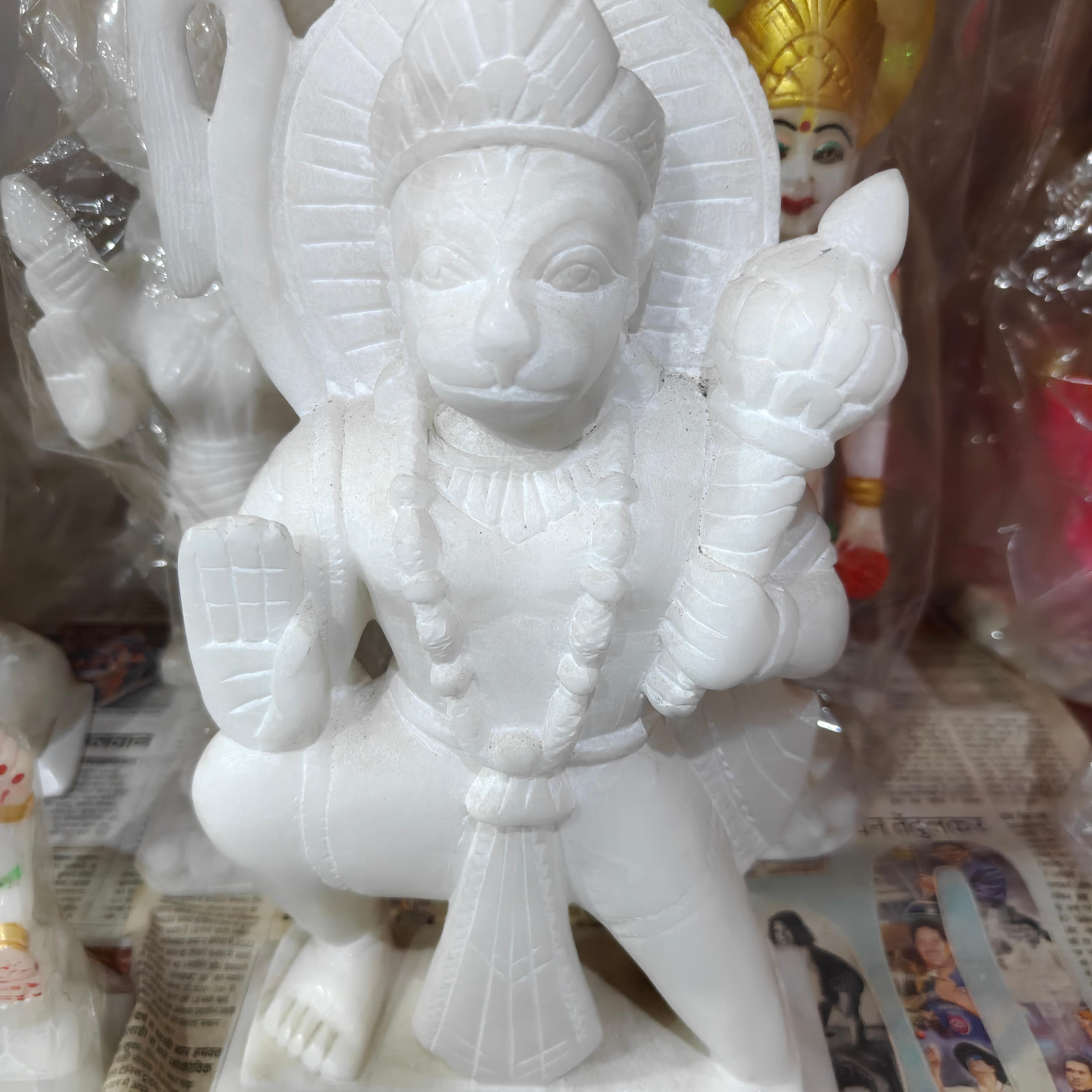 White Statue of a Hindu Deity | Marble | Gold Accents | Decorative