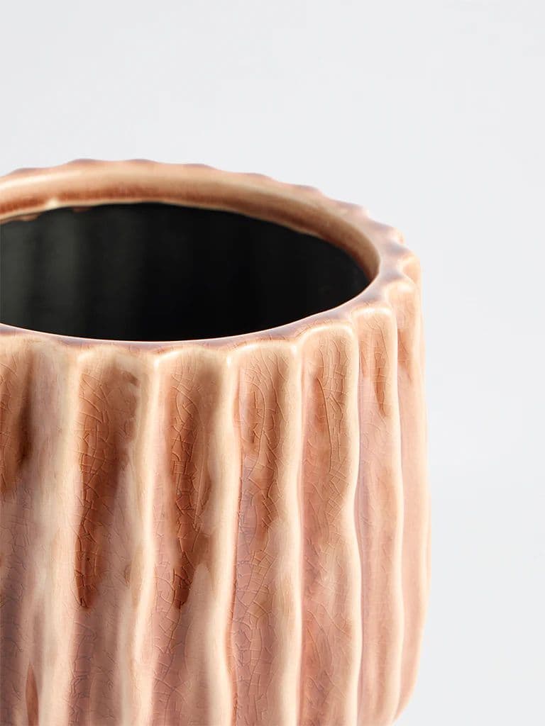 Westside Home Brown Ribbed Ceramic Planter — photo 3
