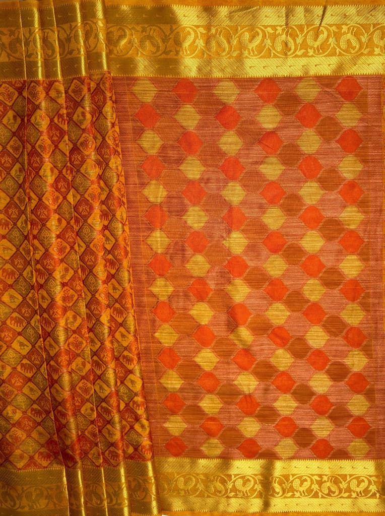 MIMOSA Women's Woven Design Patola Style Raw Silk Saree with Blouse Piece - Mustard ( SA00003140MSFREE ) — photo 7