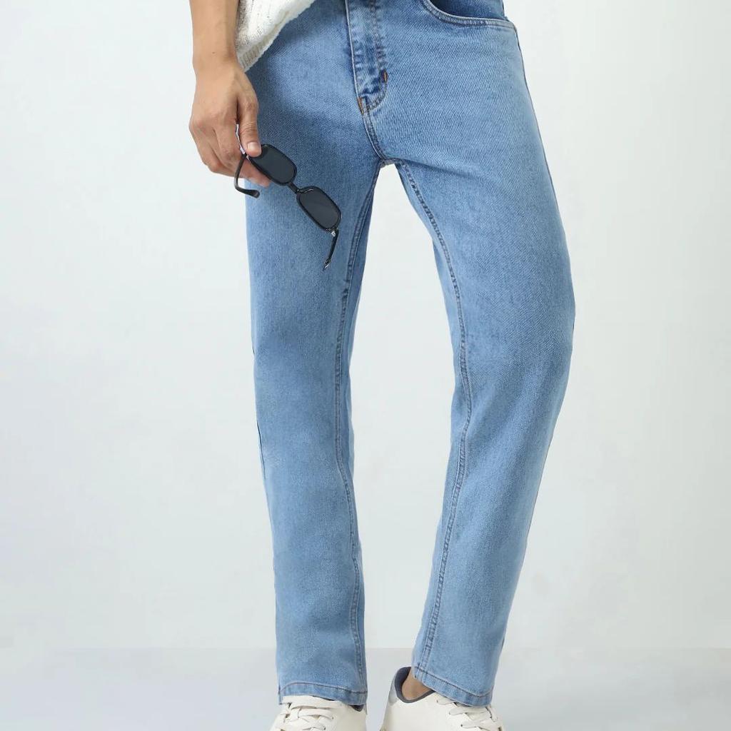 Men's Ice Blue Slim Fit Washed Denim Jeans Stretchable