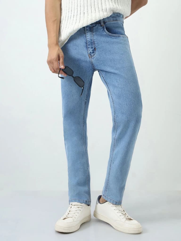 Men's Ice Blue Slim Fit Washed Denim Jeans Stretchable — 28 / Ice Blue