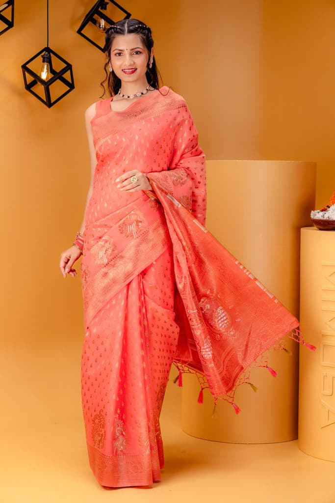 Mimosa Women's Woven Design Banarasi Style Art Silk Saree With Blouse Piece : SA00001809GJFREE — Gajjari