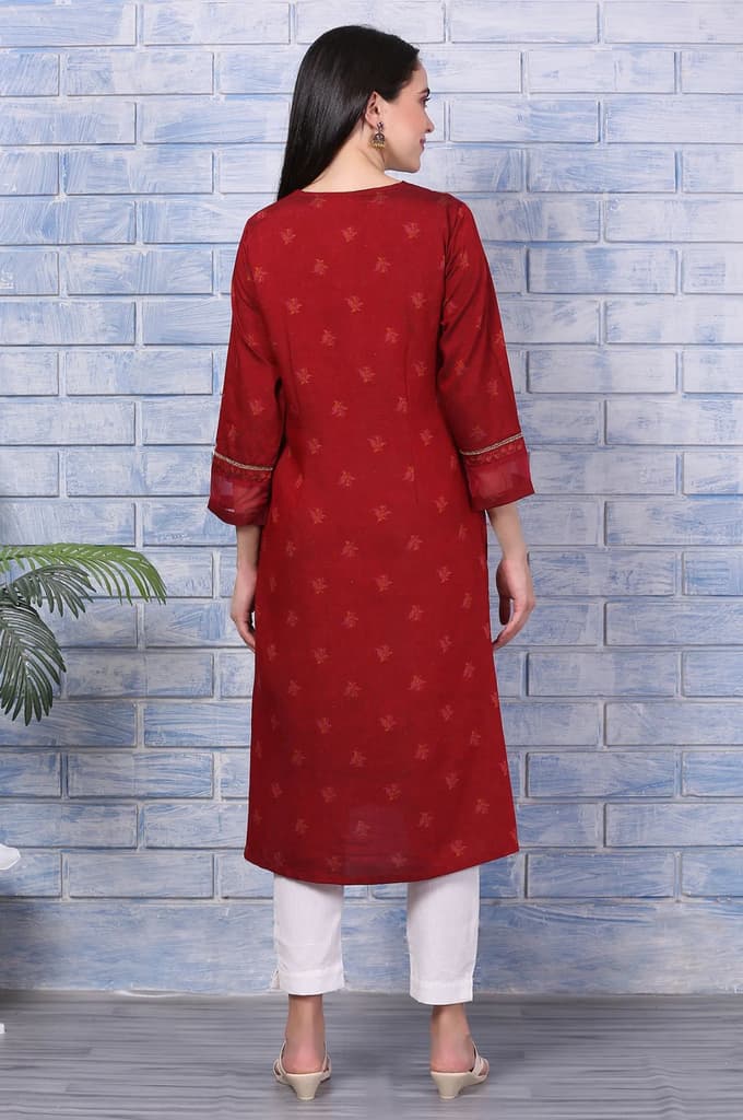Pink Paisley Printed Thread Embroidered Crepe Flared Kurta — photo 5