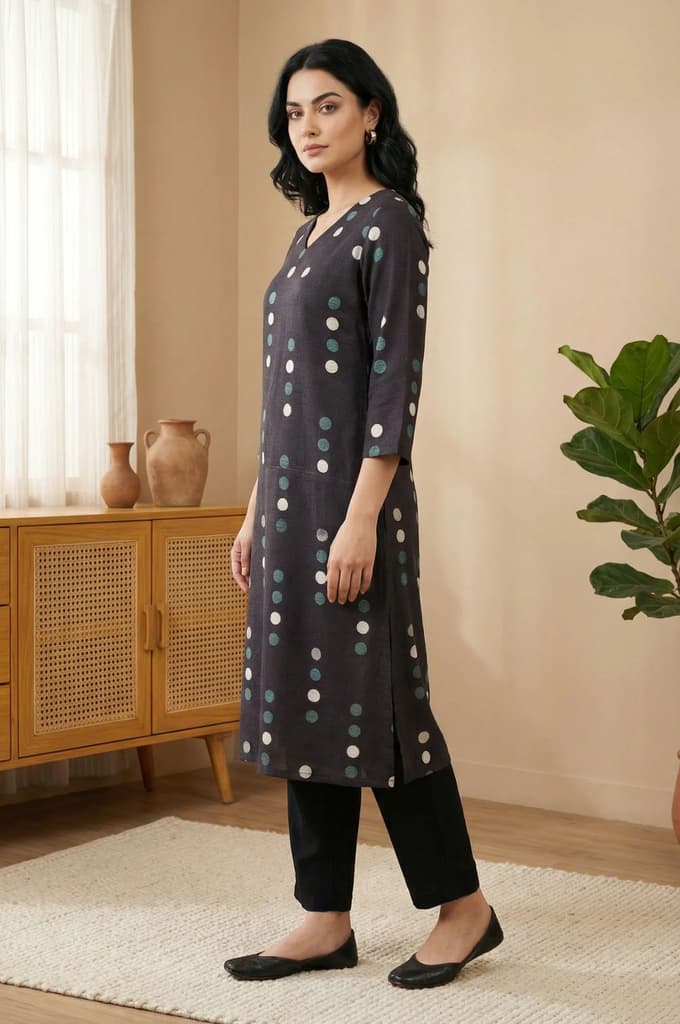 Black Polka Dots Straight Kurta — photo 4