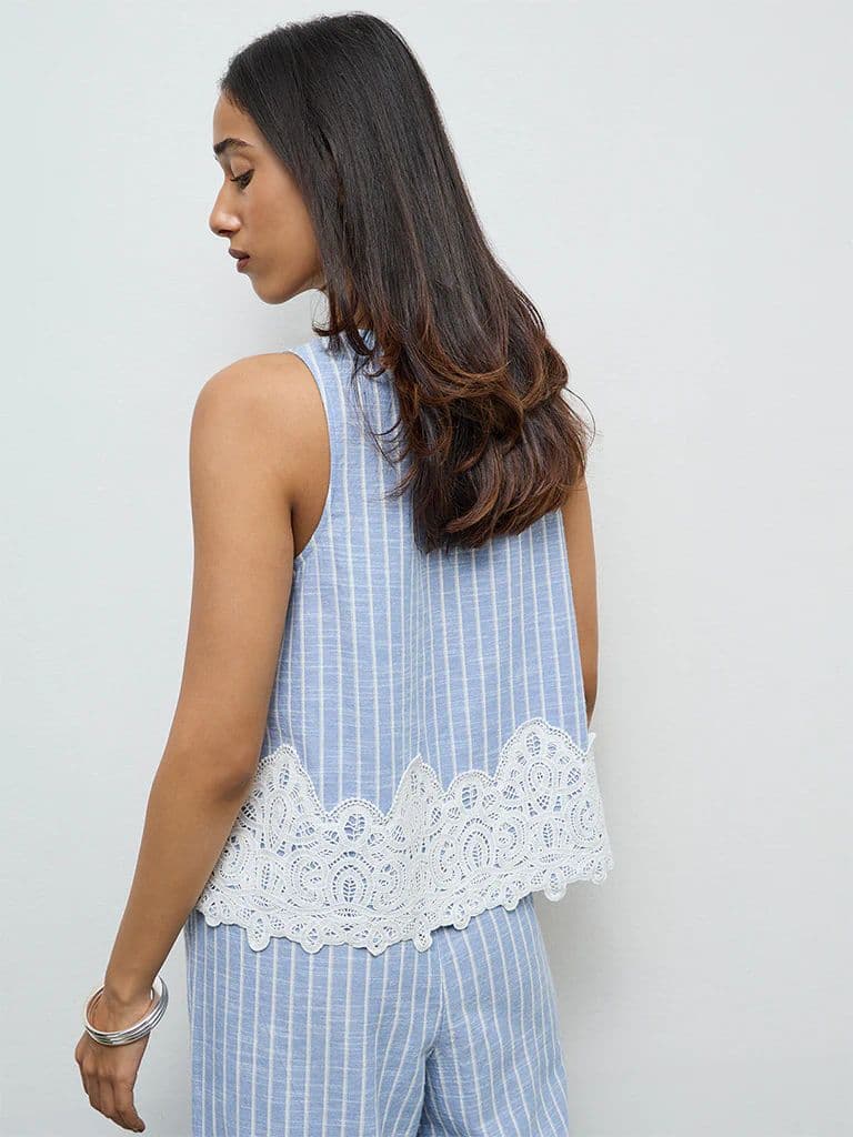 LOV Light Blue Striped Cotton Top — photo 4