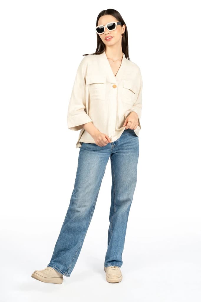 Beige Cotton Double Cloth Spandex Top — photo 7