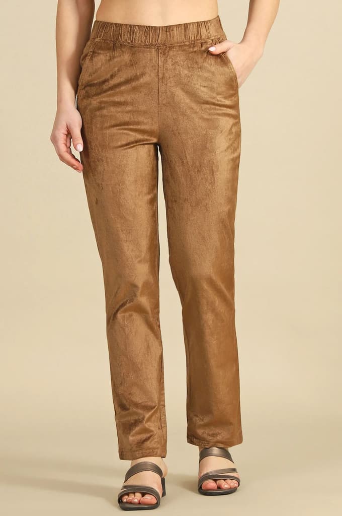 Gold Solid Straight Fit Cotton Pants — photo 2