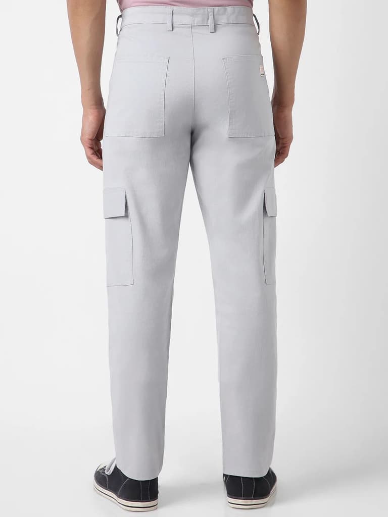 Men's Ice Grey Regular Fit Solid Cargo Chino Pant with 6 Pockets Stretchable — photo 3