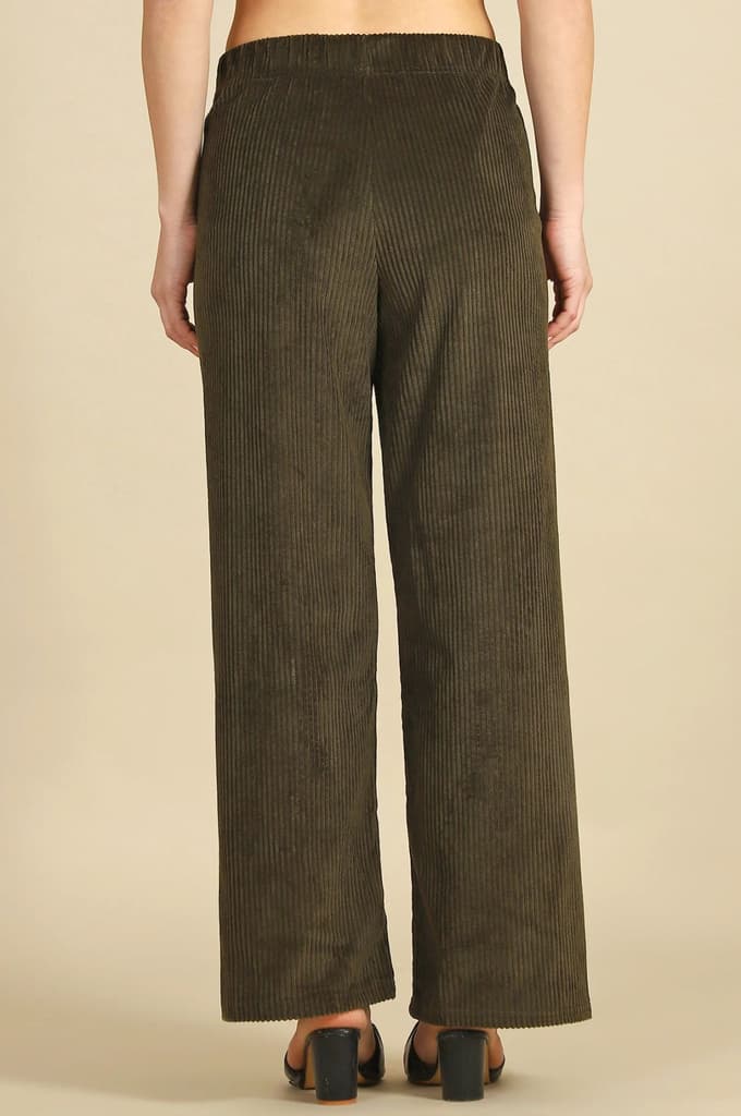 Dark Green Solid Straight Fit Cotton Pants — photo 5