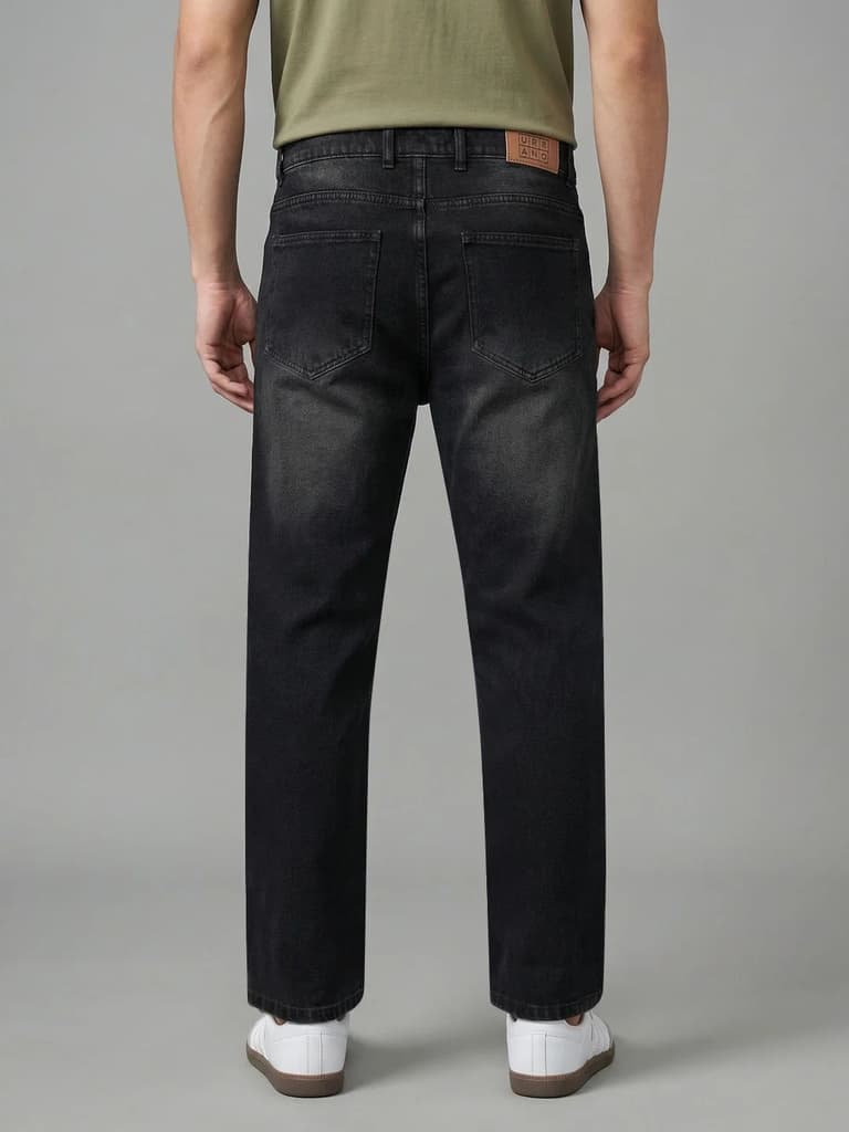 Men's Black Relaxed Fit Washed Denim Jeans Non-Stretchable — photo 3