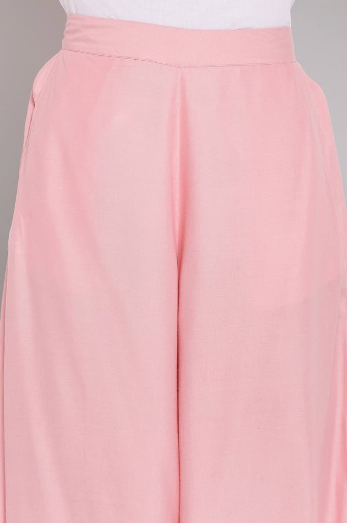 Pink Solid Flared Cotton Culottes With Elasticated Waist — photo 6