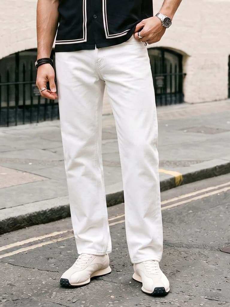 Men's White Relaxed Fit Washed Denim Jeans Non-Stretchable — 28 / White