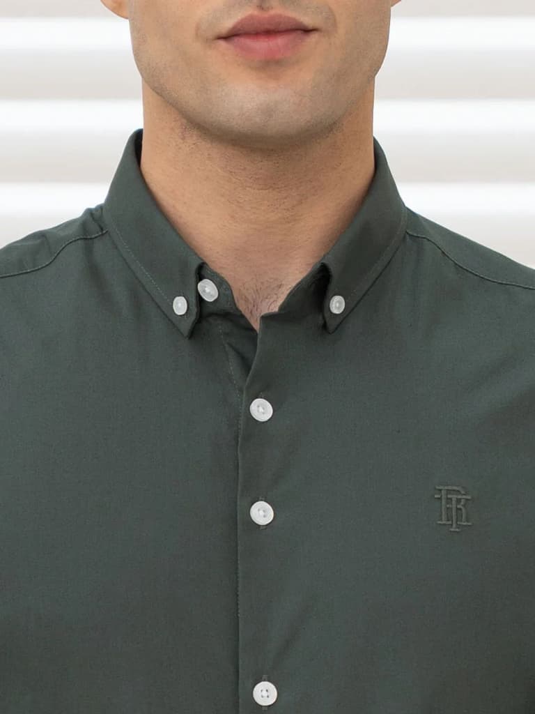 Shirts for Men in Slate Olive | Solid Full Sleeve Casual Shirt — photo 4