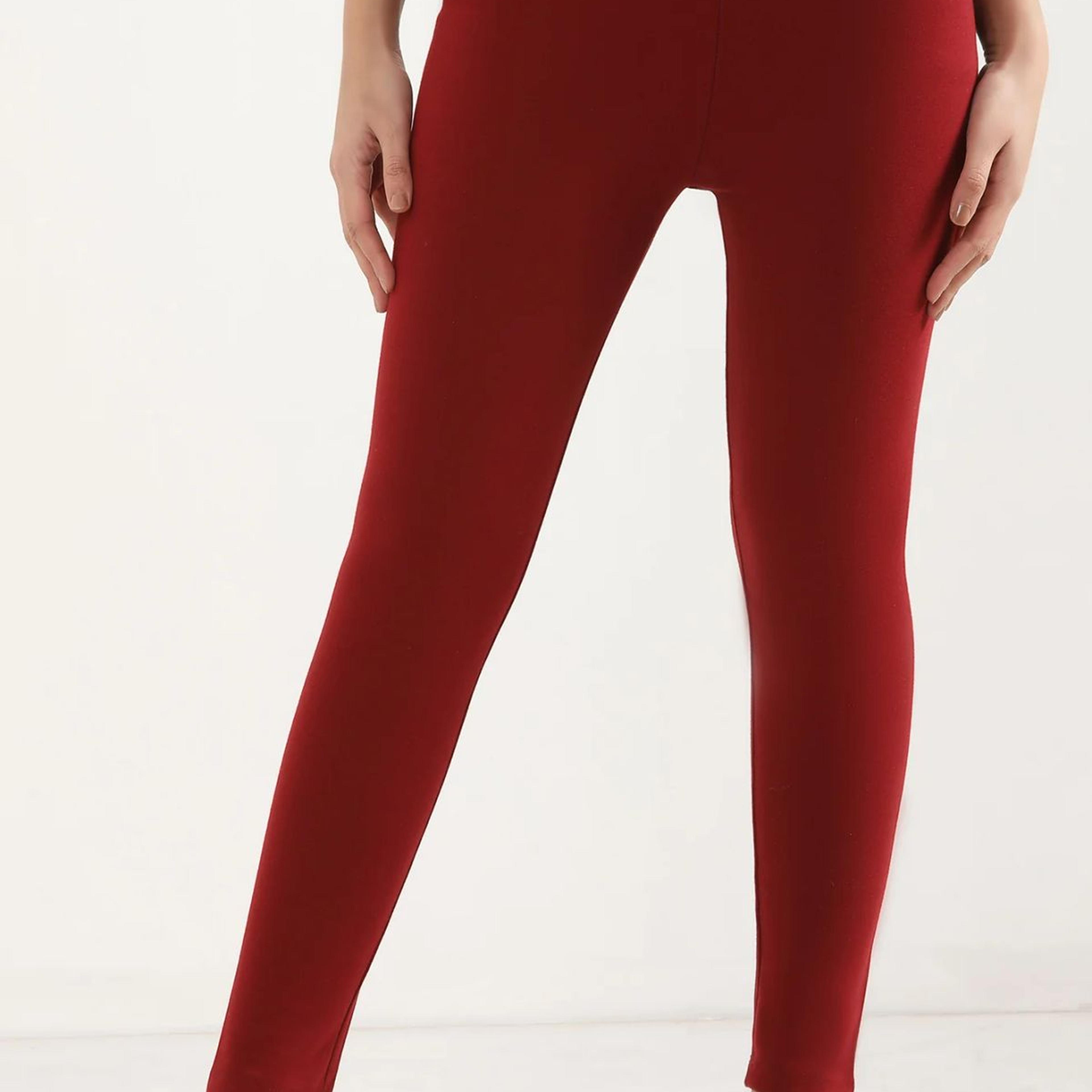Maroon Solid Skinny Fit Cotton Tights With Elasticated Waist