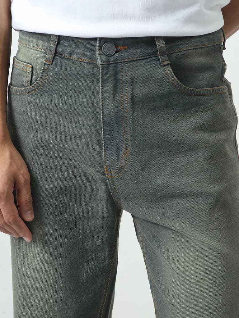 Men's Dark Grey Straight Fit Heavy Washed Jeans Stretchable — photo 5