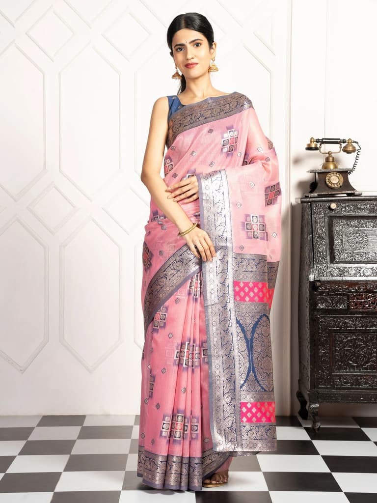Mimosa Women's Woven Design Kanjivaram Style Art Silk Saree With Blouse Piece : SA00002072PNKFREE — photo 2