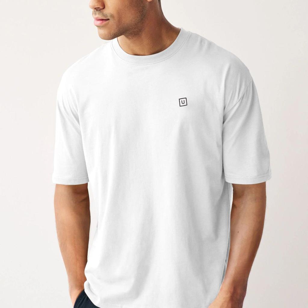Men's White Solid Round Neck Oversized Half Sleeve Cotton T-Shirt