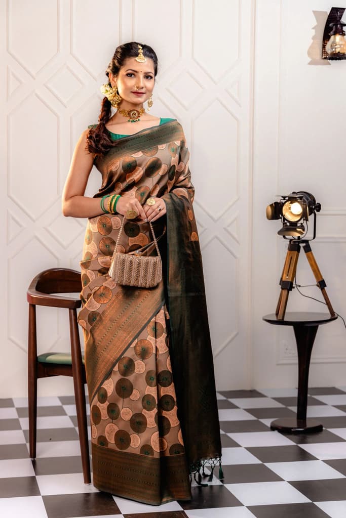 Mimosa Women's Woven Design Kanjivaram Style Art Silk Saree With Blouse Piece : SA00001789PCFREE — photo 3
