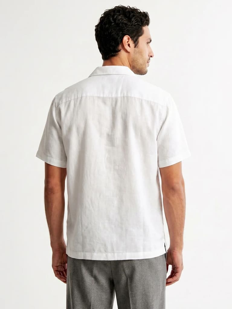Men's White Linen Half Sleeve Oversized Fit Shirt with Cuban Collar — photo 3