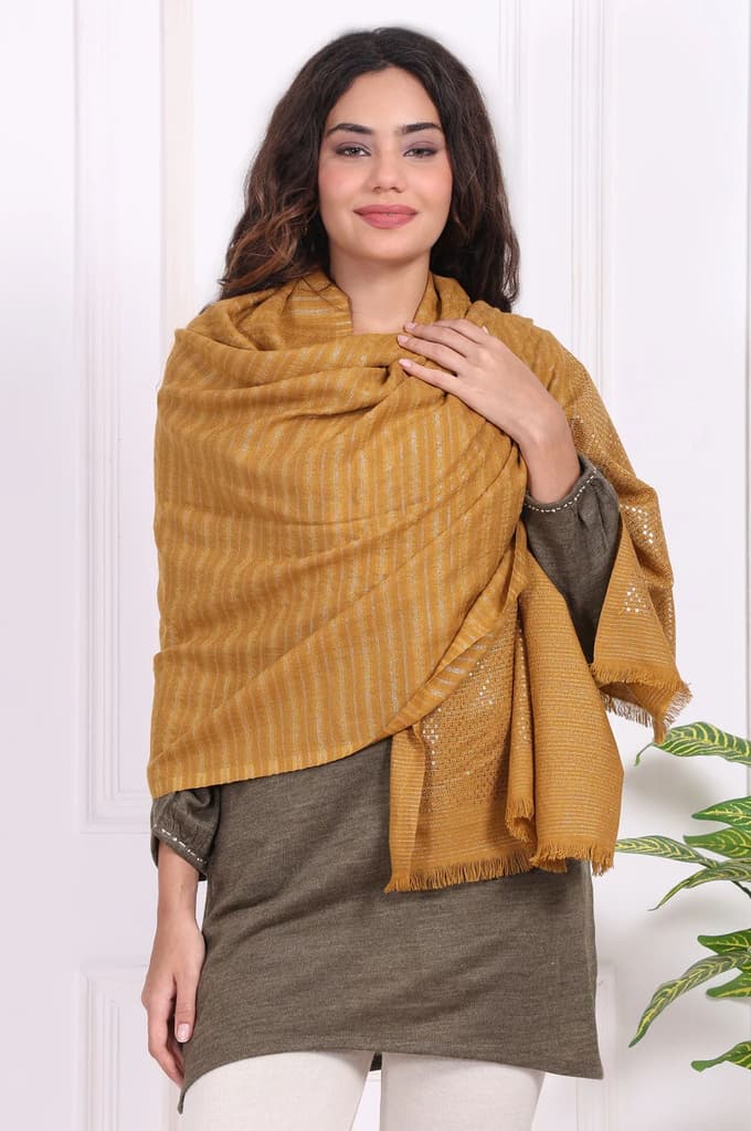 Cream Striped Sequined Shawl Acrylic Stole — photo 4