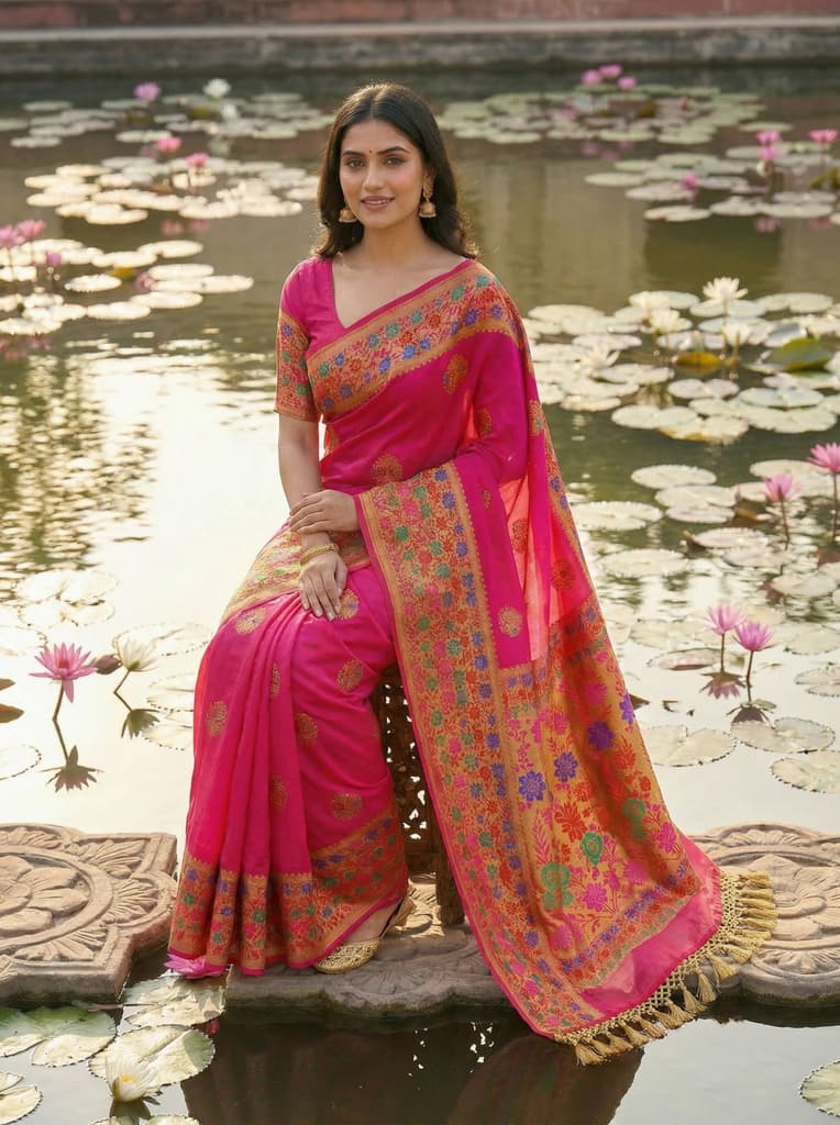 MIMOSA Women's Woven Design Paithani Style Raw Silk Saree with Blouse Piece - Rani ( SA00003127RNFREE ) — photo 4
