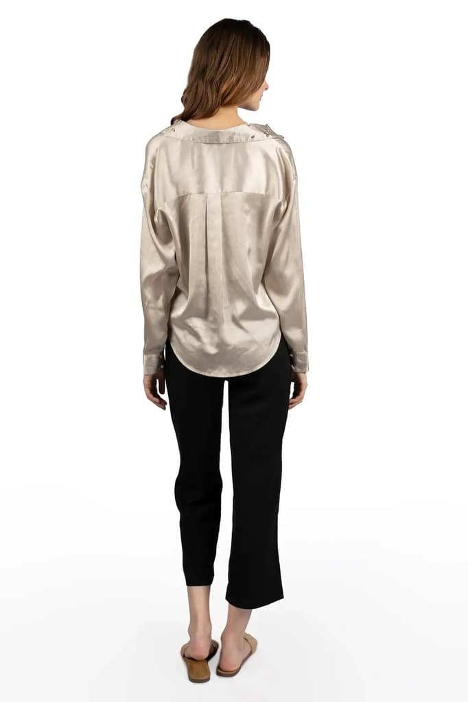 Beige Satin Collared Crop Shirt — photo 6