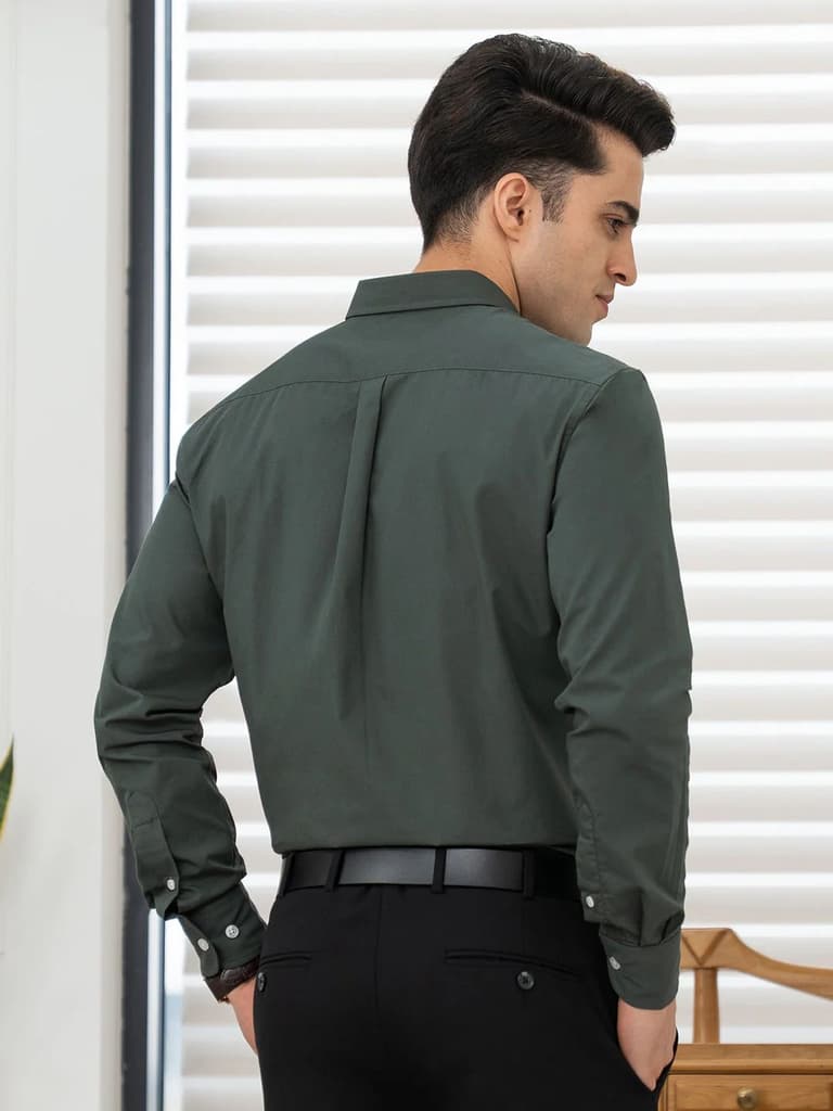 Shirts for Men in Slate Olive | Solid Full Sleeve Casual Shirt — photo 3