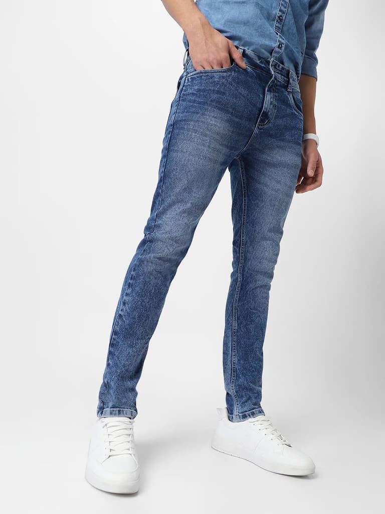 Men's Blue Skinny Fit Washed Jeans Stretchable — photo 2