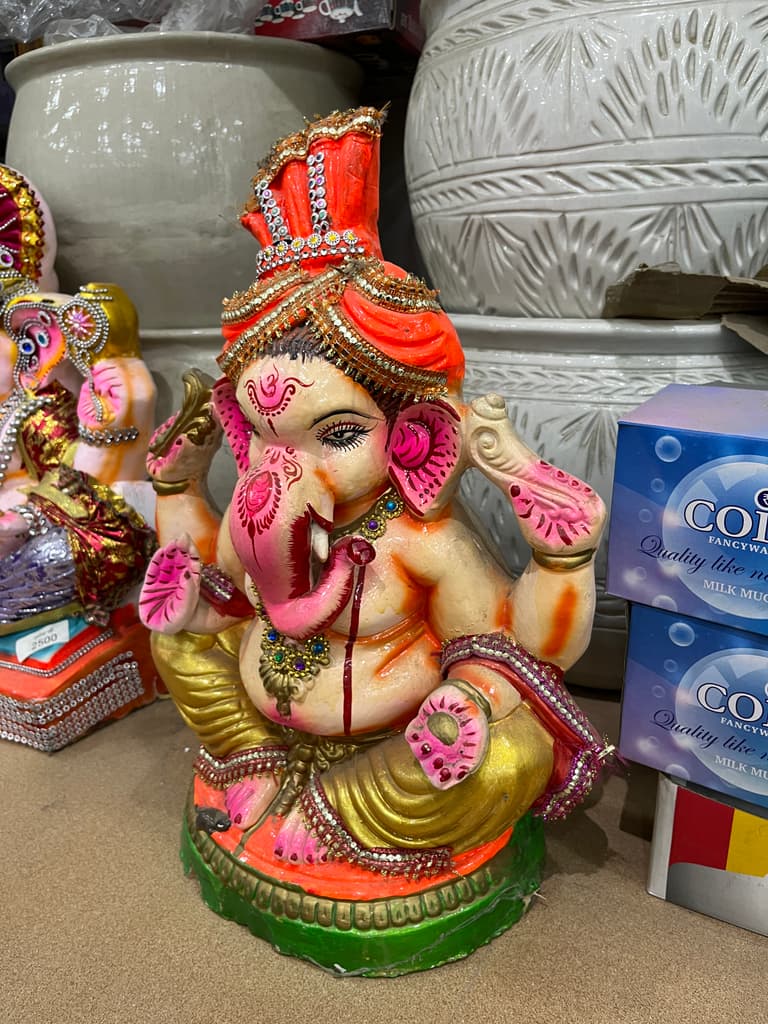 Ganesh Statue | Religious | Clay | Orange, Pink, Gold