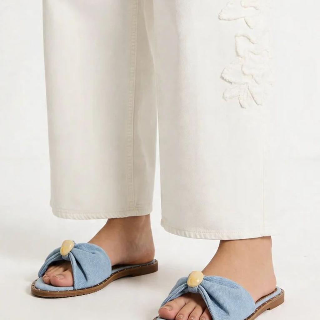 LUNA BLU Blue Denim Bow Detailed Flat Sandals