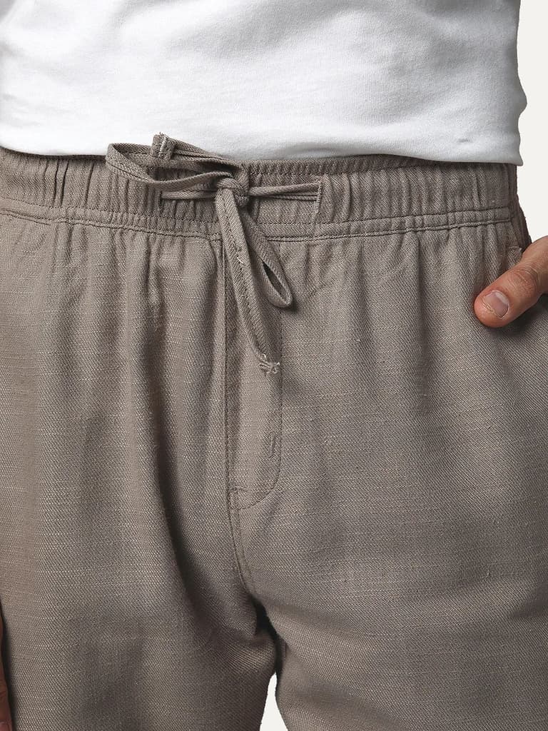 Men's Light Khaki Straight Fit Linen Cargo Pants with 6 Pockets — photo 5