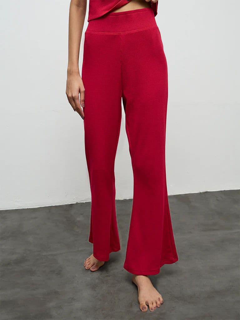 Superstar Red Waffle-Textured High-Rise Pants — photo 2