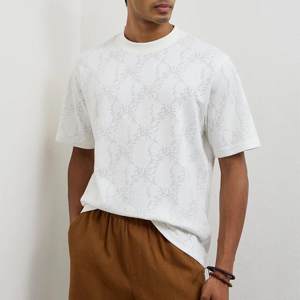 ETA White Jacquard Texture Relaxed-Fit T-Shirt