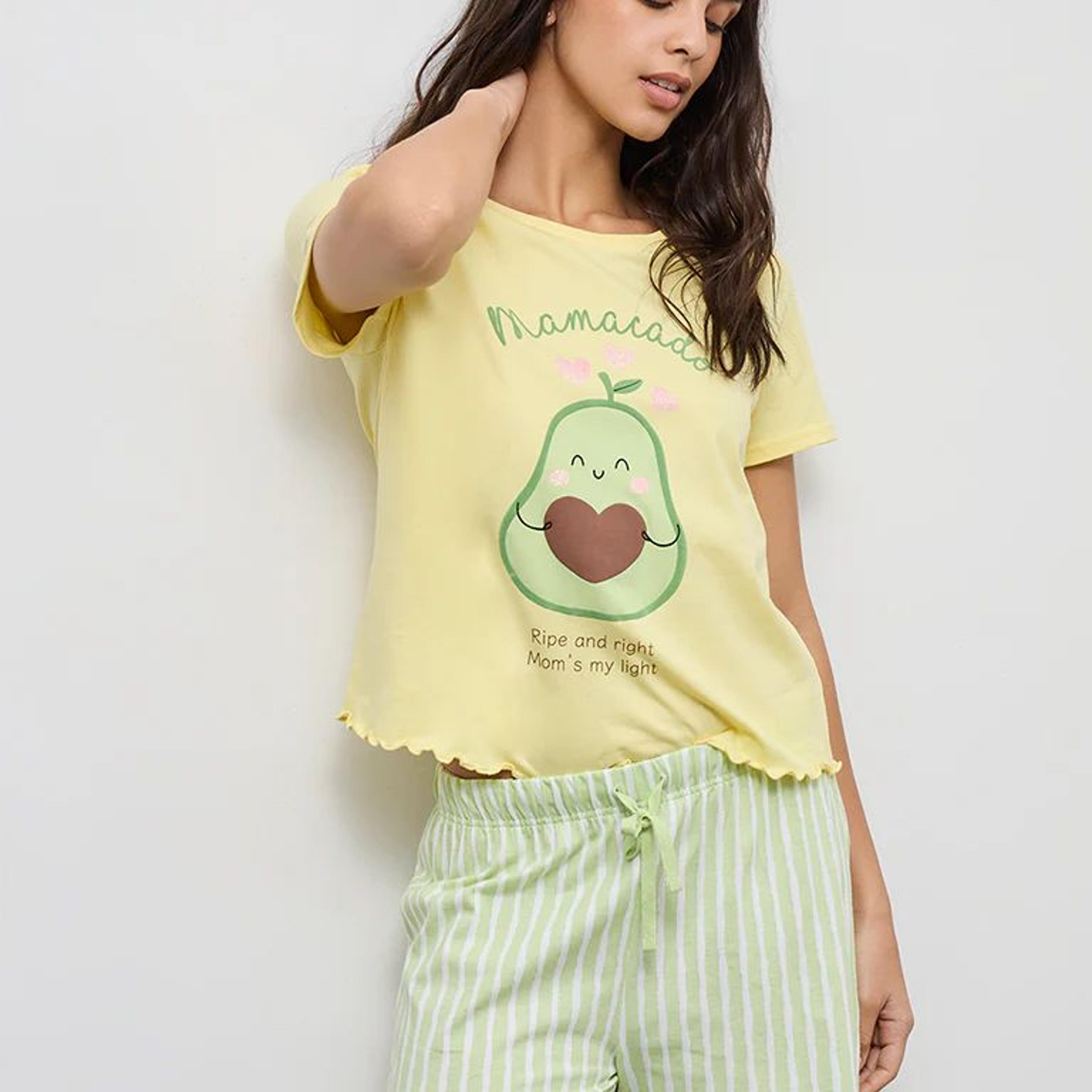 Wunderlove Yellow Printed Cotton T-Shirt and Shorts Set
