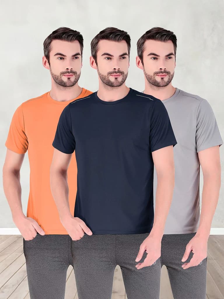 Men's Activewear Sports T-shirt Pack of 3 — Grey; Neon; Navy / S / Men
