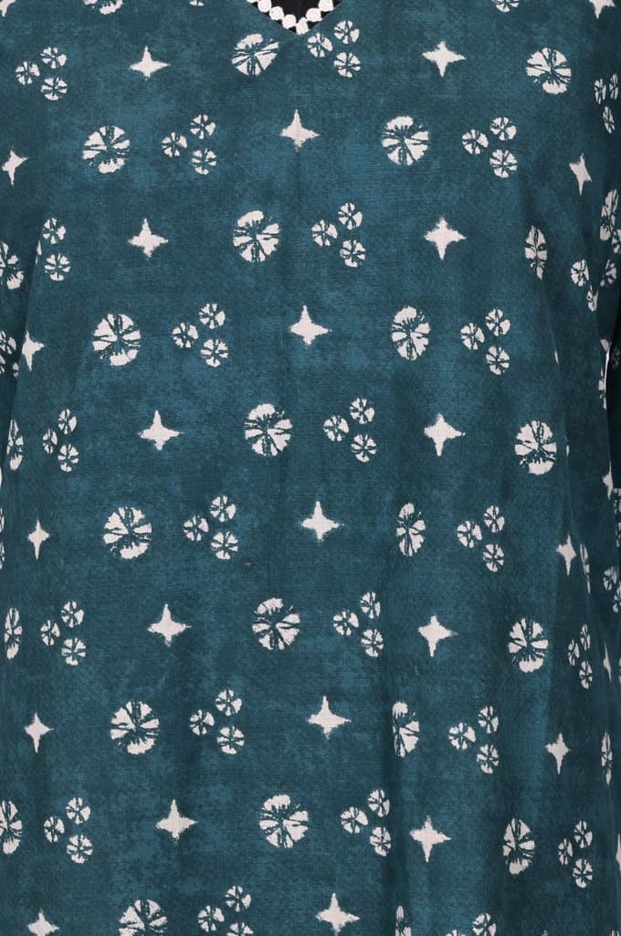 Teal Green Geometric Printed Lace Pure Cotton Straight Kurta — photo 2