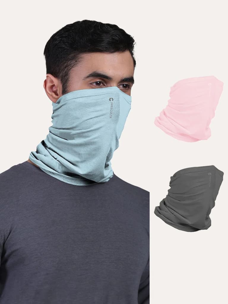 Unisex Organic Bandana Masks - Plain (Pack of 3) — Chalk Blue; Pastel Peach; Iron Charcoal / Unisex