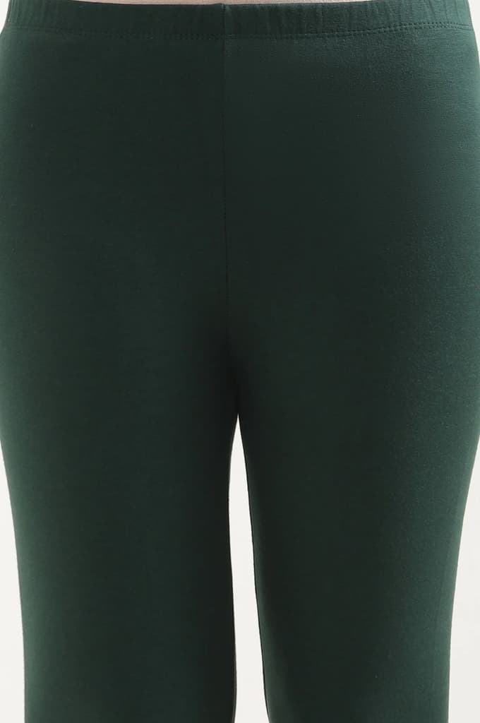 Green Solid Skinny Fit Cotton Tights With Elasticated Waist — photo 6
