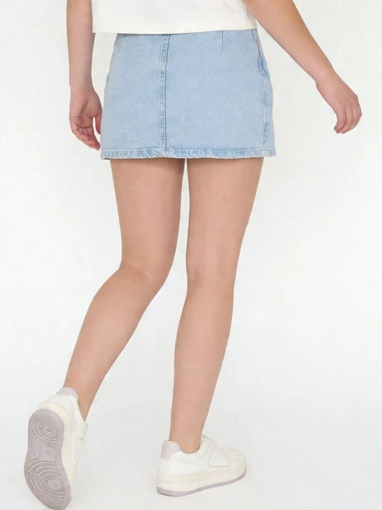 Y&F Kids Girls Light Blue Faded High-Rise Denim Skirt — photo 2