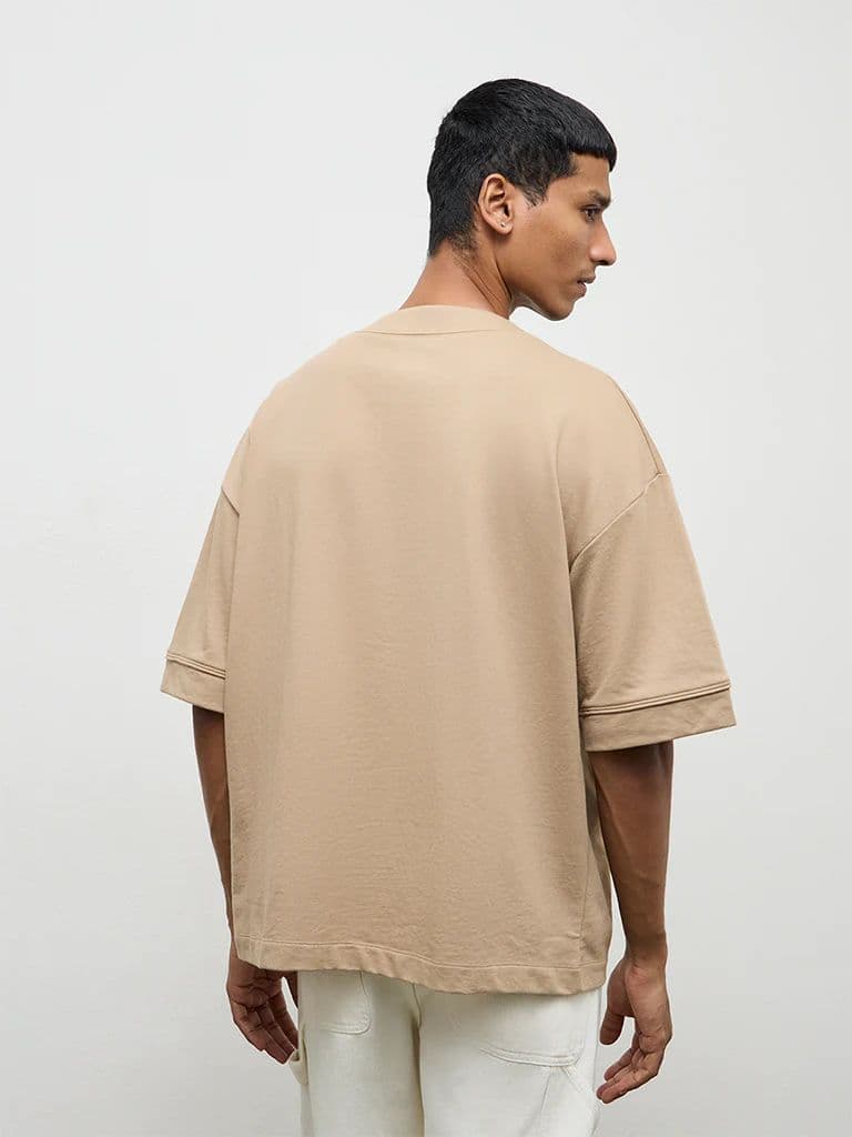 Nuon Beige Typographic Relaxed-Fit Cotton-Blend Shirt — photo 5