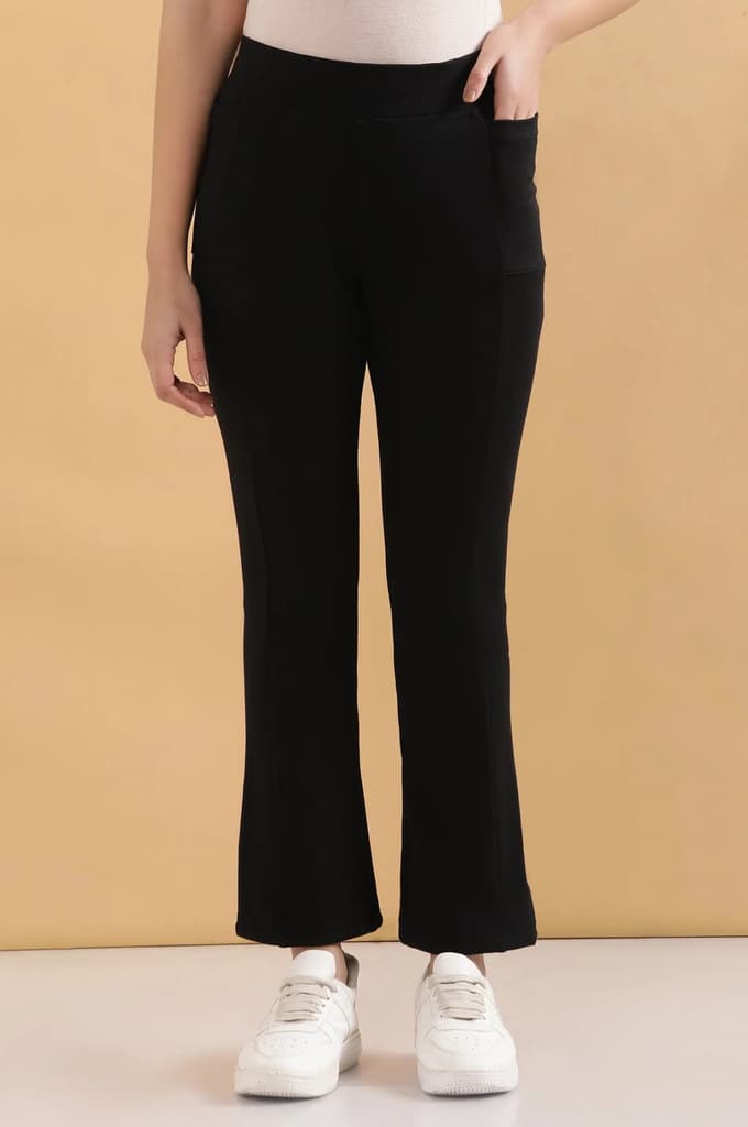 Black Solid Flared Pants With Elasticated Waist — photo 3