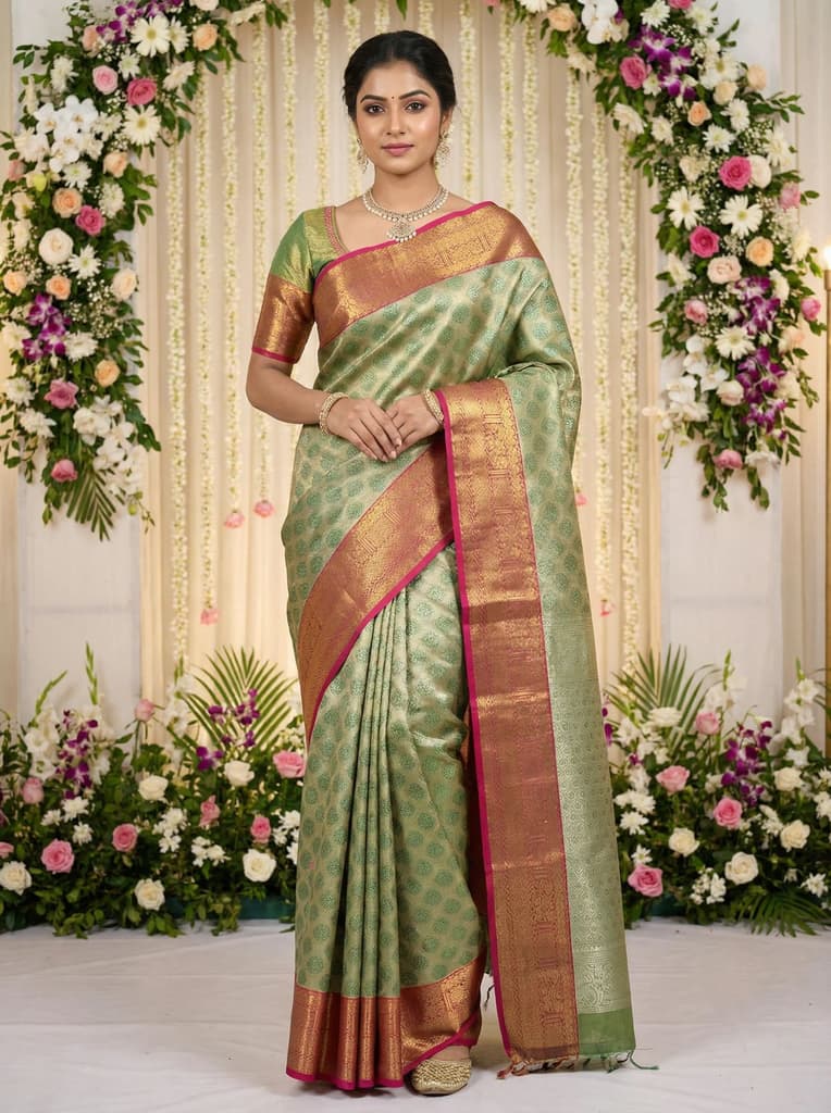 MIMOSA Women's Woven Design Kanjivaram Style Art Silk Saree with Blouse Piece - Green (SA00002734GRNFREE) — photo 2