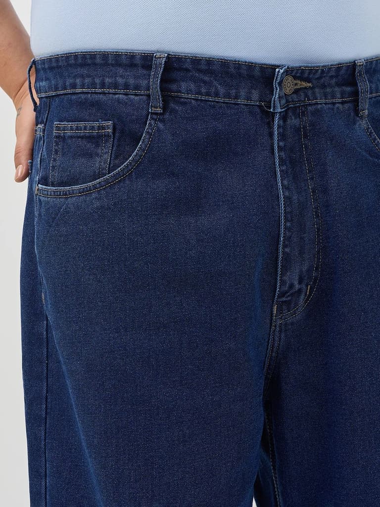 Plus Men's Blue Loose Baggy Fit Raw Washed Denim Jeans Non-Stretchable — photo 5