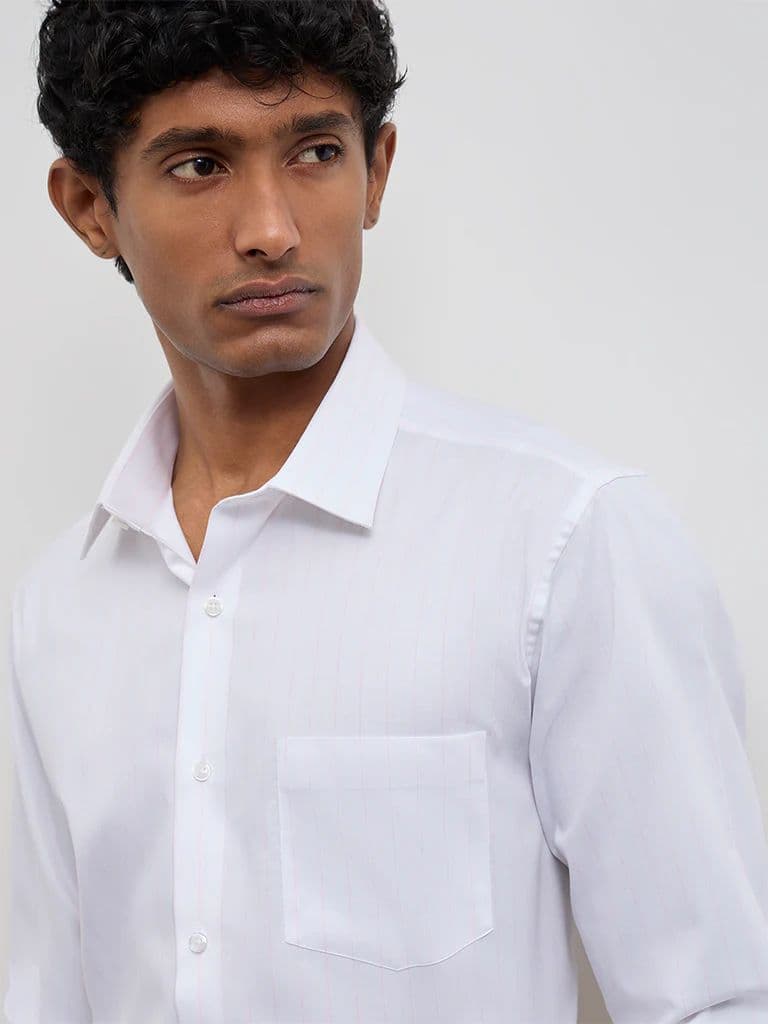 WES Formals Pink Striped Slim-Fit Cotton Shirt — photo 3