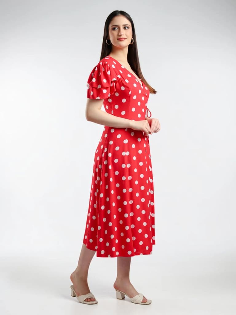 Aysel Polka dot Midi Dress - Red — photo 4