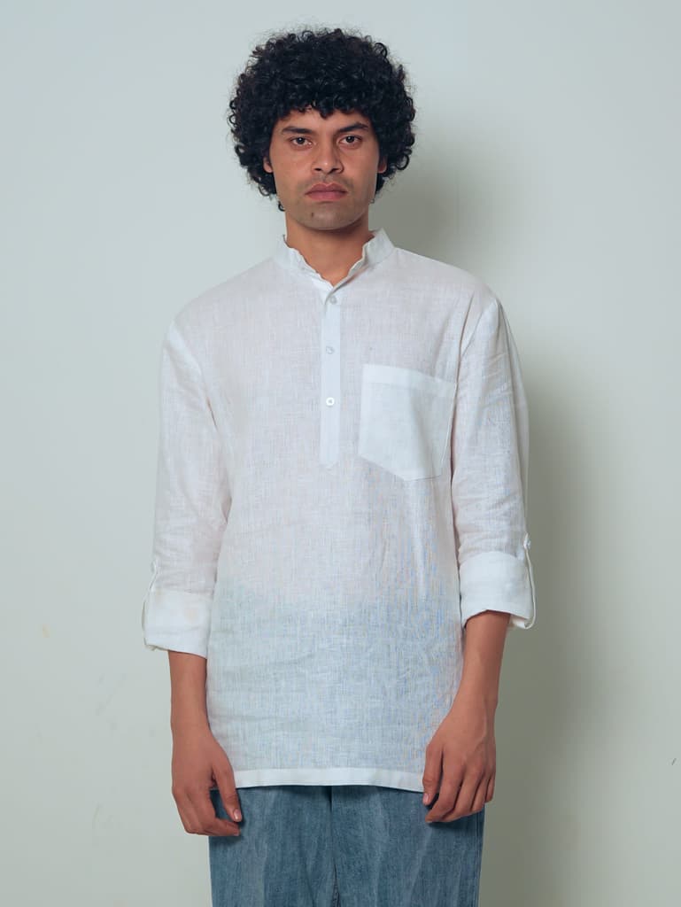 Sadabahar White Linen Short Kurta | Mr.Saa (Mr.सा) — photo 4