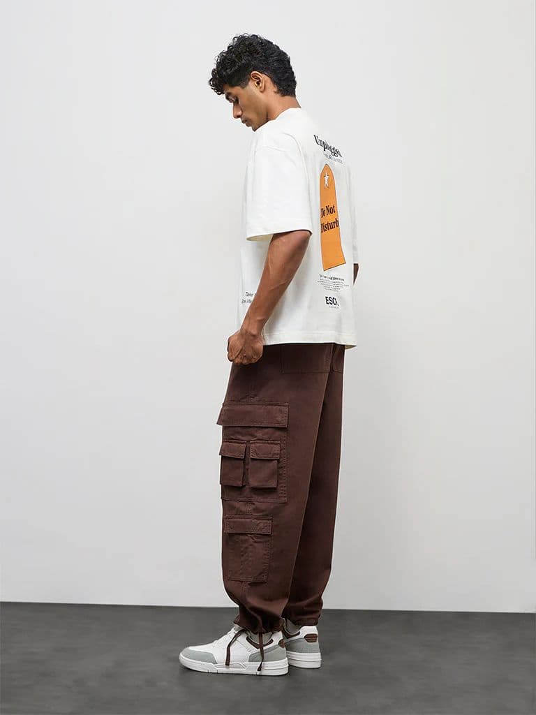 Nuon Brown Relaxed-Fit Mid-Rise Cotton Cargo Pants — photo 5