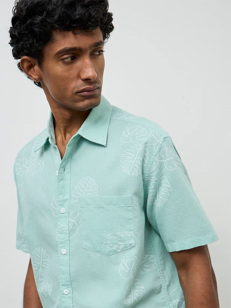 WES Casuals Aqua Printed Relaxed-Fit Cotton-Blend Shirt — photo 3